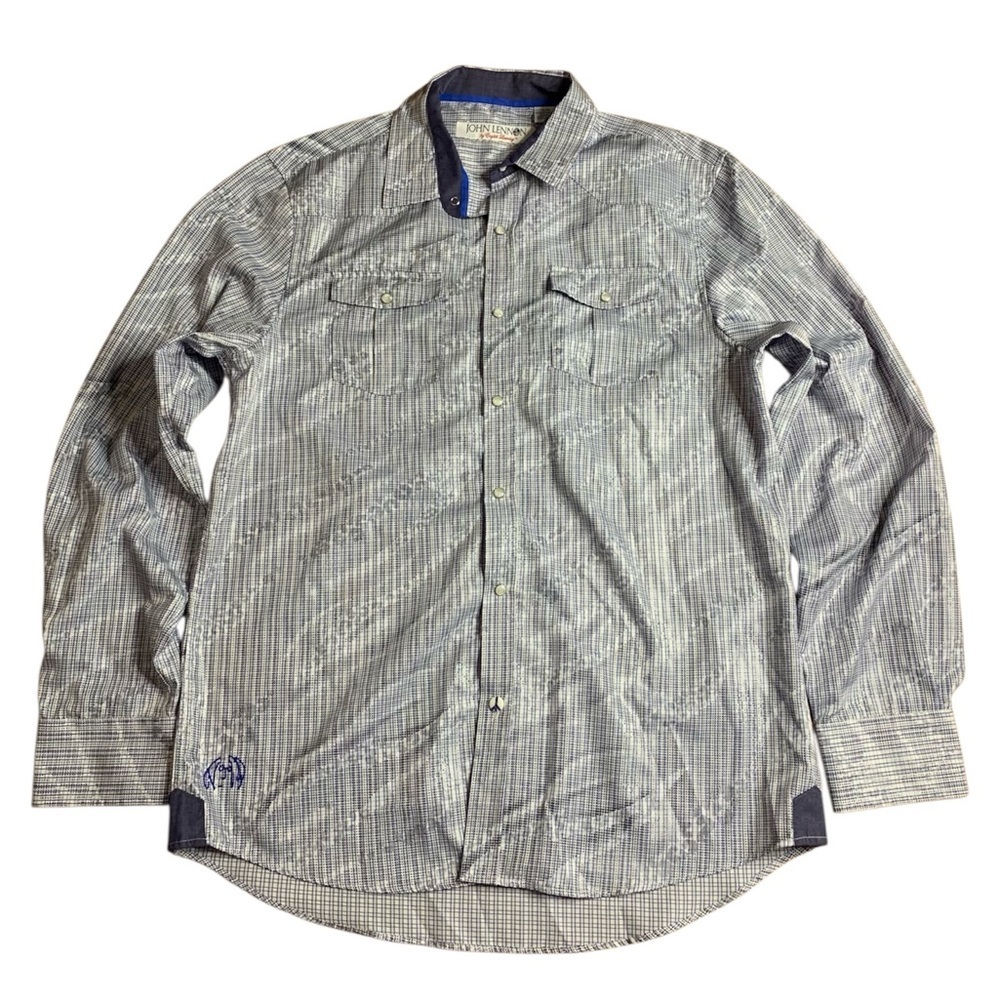 John Lennon by English Laundry Limited Edition Blue/Silver Dot Button Down - L